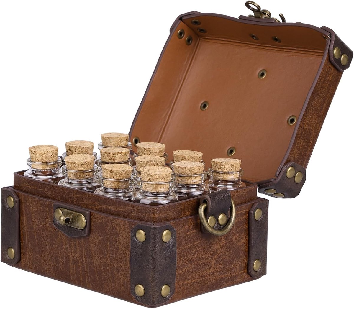 HiiFeuer Medieval Alchemy Imitation Leather Box - 12 Cork Drink Bottles, Fantasy Portable Shoulder Bag for Jewelry & - ShopVlot