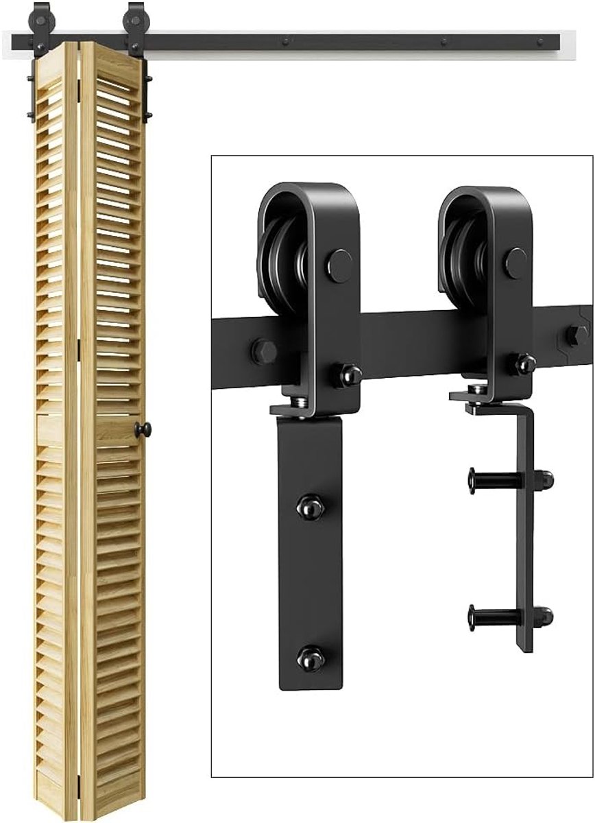 Wolfbird 3ft/91cm Sliding Door Rail Hardware Kit for Unidirectional Sliding Doors, Black and Rustic Sliding Door Kit - ShopVlot