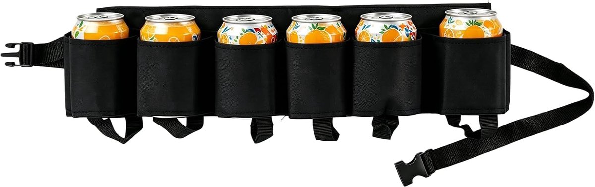 Oxford Beer Belt for 6 Cans or Bottles, Adjustable Size from 70 to 120 cm, Ideal for Camping, Hiking, Festivals - ShopVlot