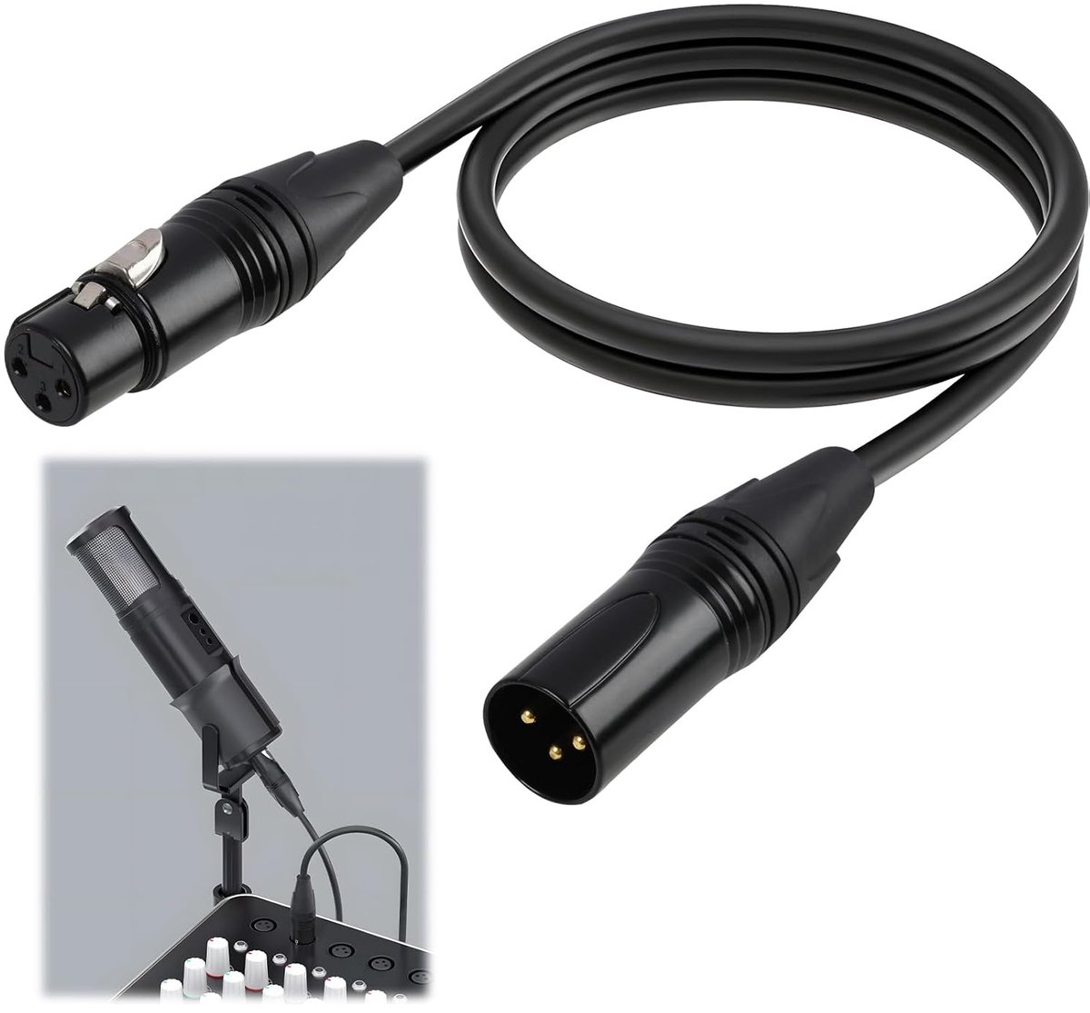 XLR-kabel, 2 m, symmetrische microfoonkabel, mannelijk naar vrouwelijk, van OFC koper met gouden stekkers, compatibel - ShopVlot