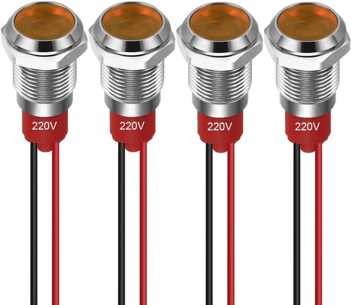 GUUZI 4pcs 10mm LED Indicator Light 220-230V Waterproof Signal Light Metal Panel LED Indicator Light Panel Mount Flat - ShopVlot