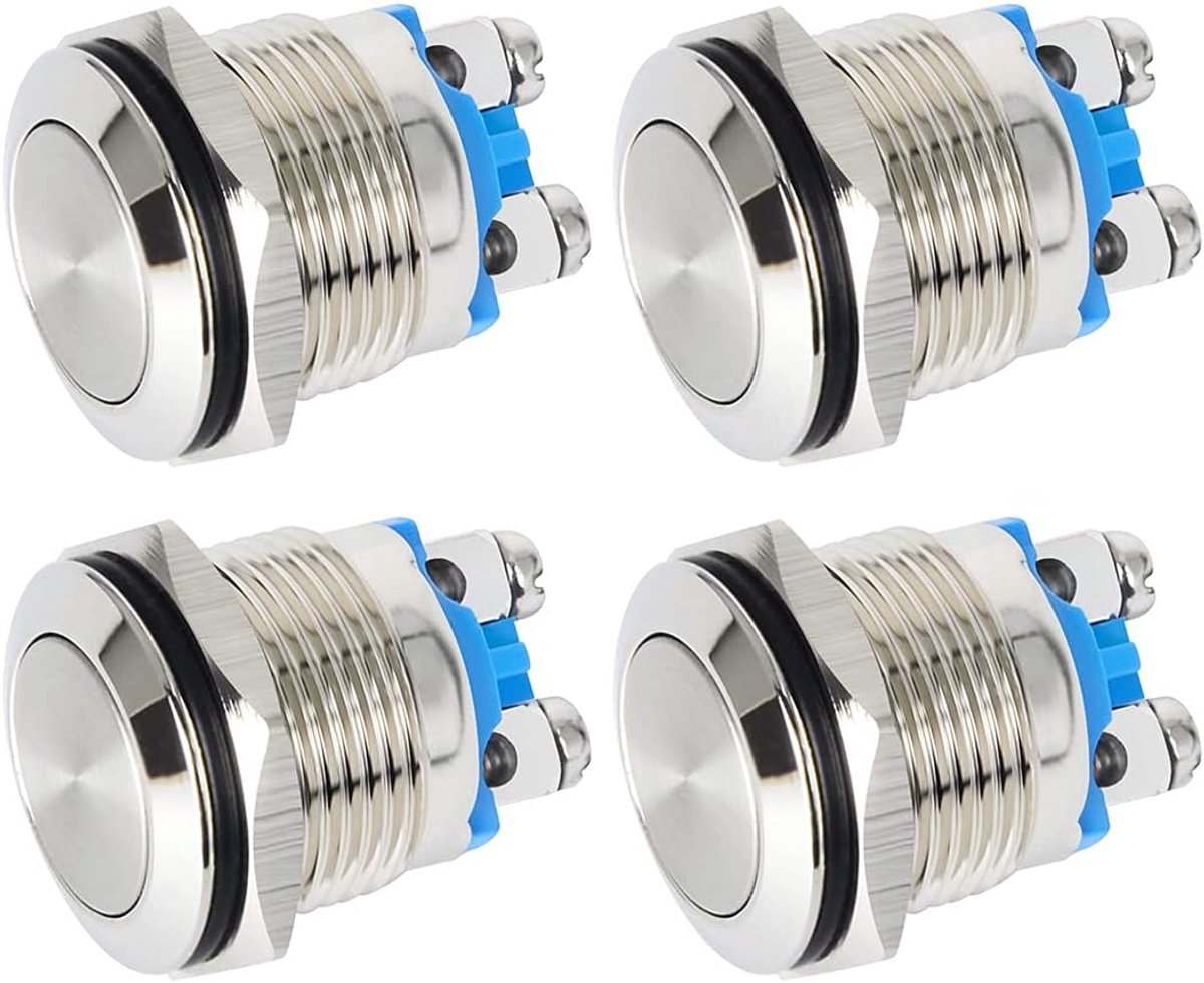GUUZI 4pcs 16mm Waterproof Locking Push Button with Screw Terminals 3A/12V/24V/125V/250V Stainless Steel Metal Button - ShopVlot