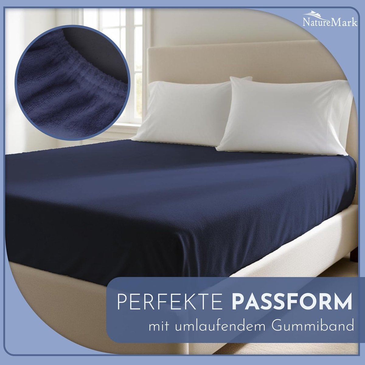 NatureMark Set of 2 fitted sheets for cuddly soft nights, available in many sizes and colours, 200 x 220 cm, navy blue - ShopVlot
