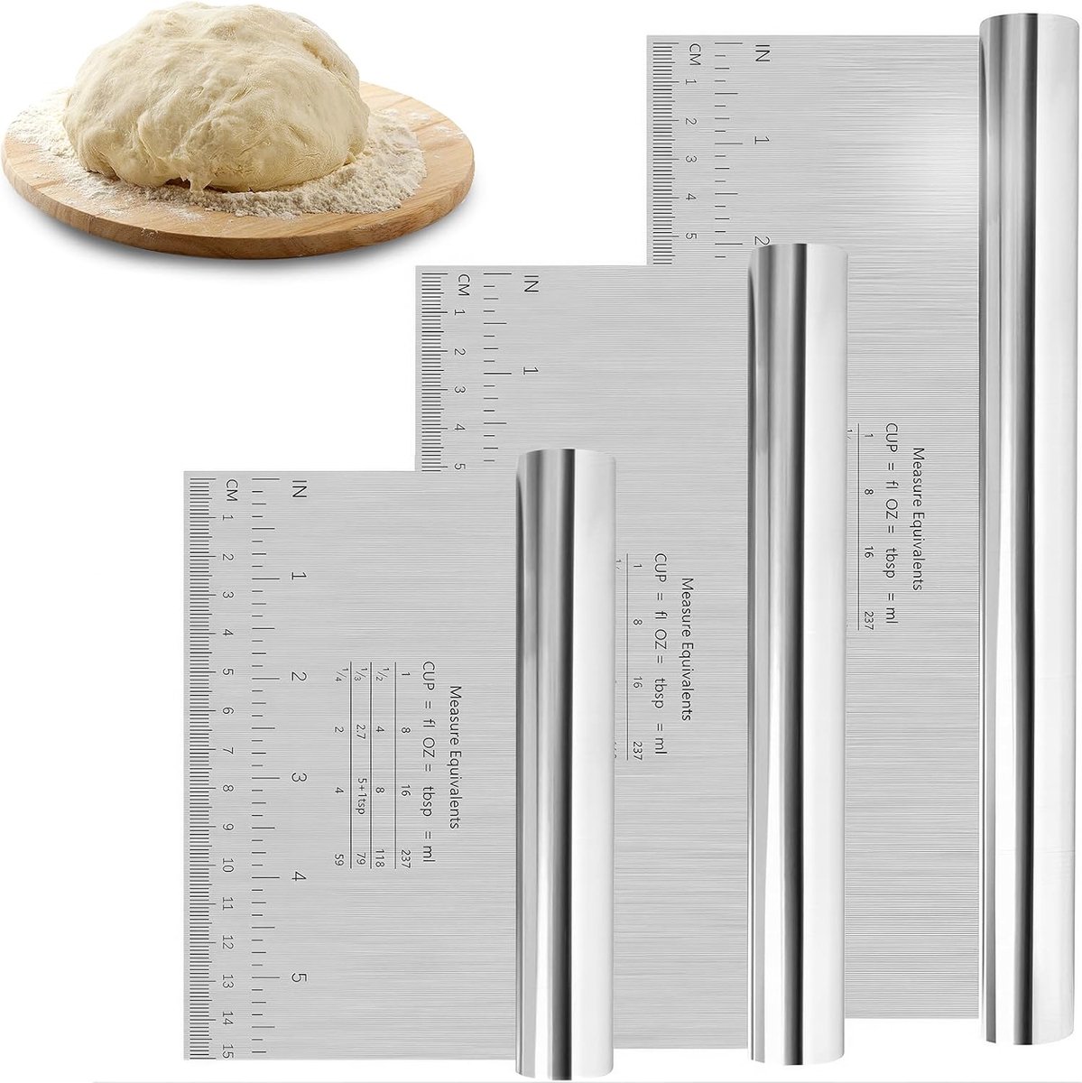 3 stuks deegkaart roestvrij staal deegsnijder met meetschaal antiaanbaklaag deegschraper keuken deegspatel - ShopVlot