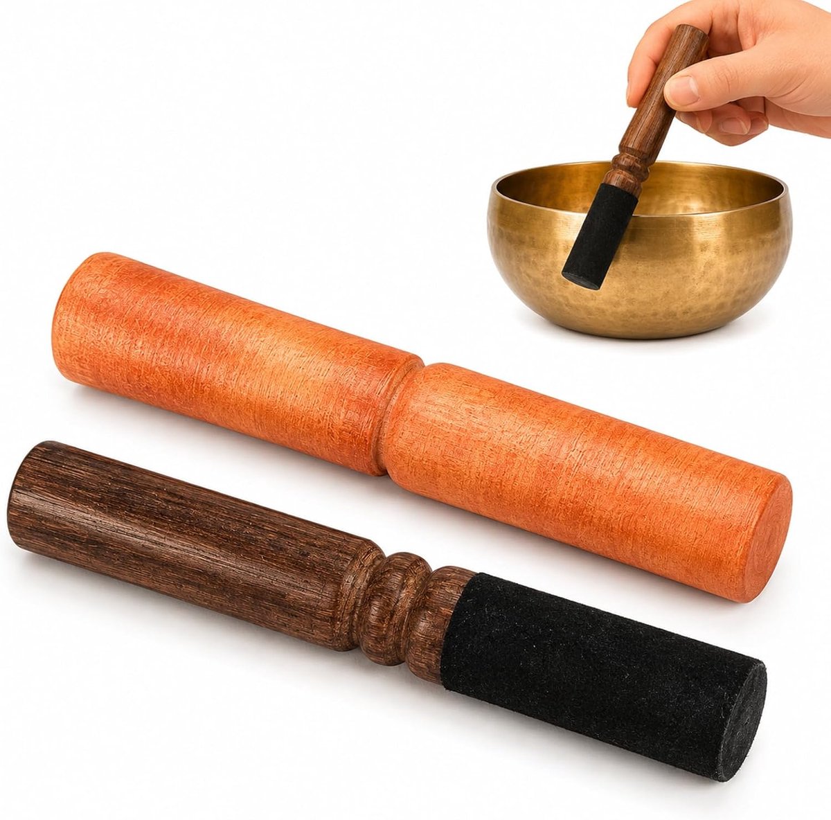 Mailloche voor Tibetaanse klankschaal, 2 stuks, houten stok voor meditatieschaal, ontspanningsaccessoires - ShopVlot