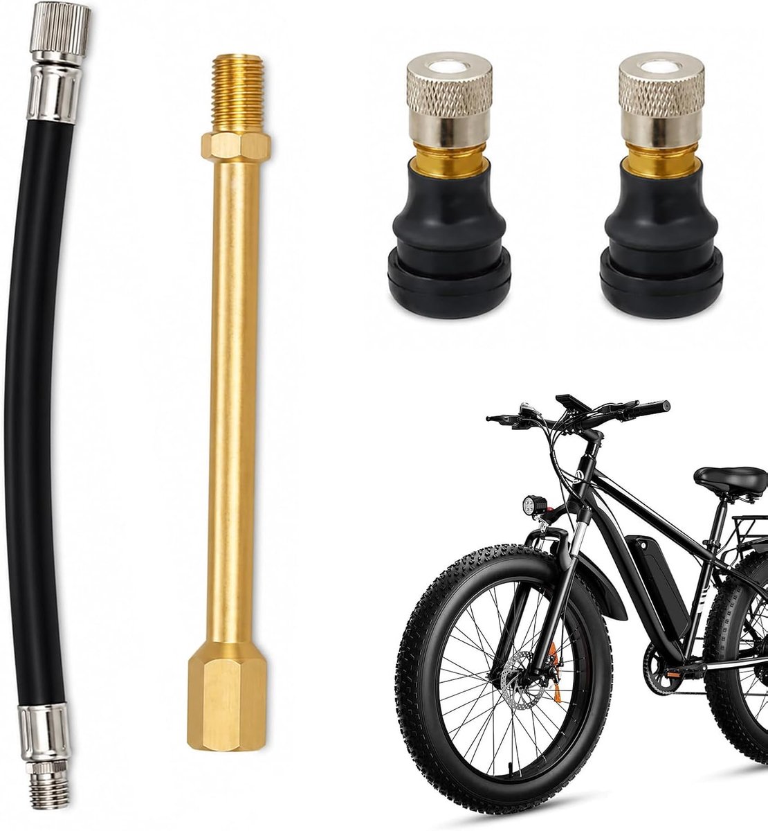 Ventielverlenging racefietsset: 1 rubberen slang, 1 verlenging, 2 ventielkoppen voor e-scooter, auto, motorfiets en - ShopVlot