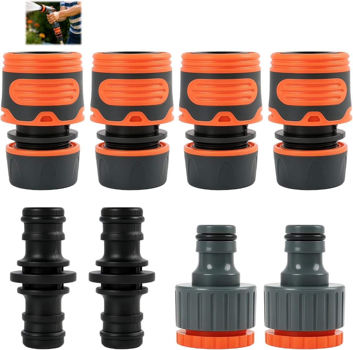 8 stuks snelkoppelingen voor tuinslang, aansluitingen 13 mm (1/2 inch) met rubberen en kunststof verbindingen, voor - ShopVlot