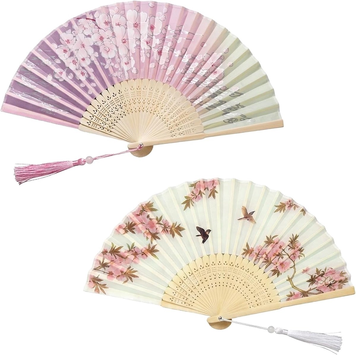 2 stuks vouwwaaiers van bamboe, Chinese waaiers met kwast voor dames, ideaal voor bruiloft, feest, eindejaarsbal - ShopVlot
