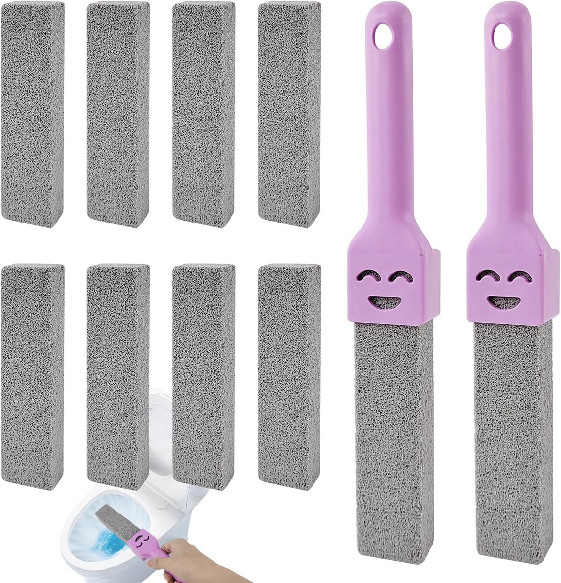 Pumice Stone 8 Pieces Grey Pumice Stone, Strong Stain Removal, Equipped with 2 Handles, Easy to Hang Pumice Stone - ShopVlot