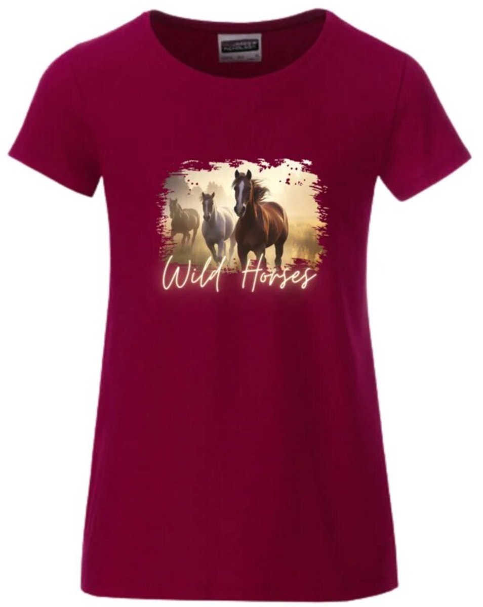 Wild Horses Paarden shirt - Groen - 98/104