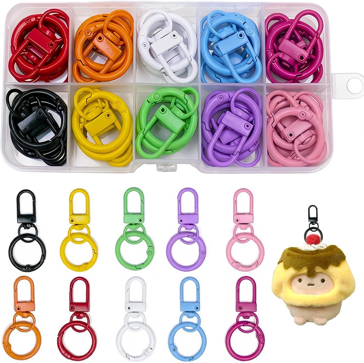 30 stuks mini-sleutelhangers, karabijnhaak, ronde veerring van metaal met draaischarnier, doe-het-zelf sleutelhanger - ShopVlot