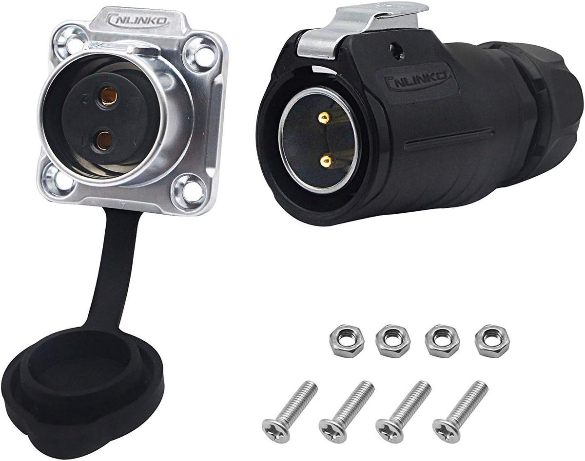 CERRXIAN Power Socket, Bushing to Plug, Reverse Style, IP67, Waterproof, Outdoor, Aviation Solder Connector, Black - ShopVlot