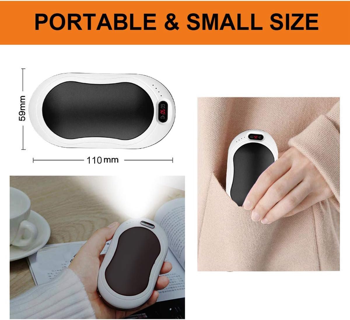 Oplaadbare handwarmer met digitaal display en 3 verwarmingsmodi – draagbare elektrische handwarmer – dubbelzijdige verwarming – voor kamperen, wandelen – wintercadeau. — cadeau in Gadgets - foto 4