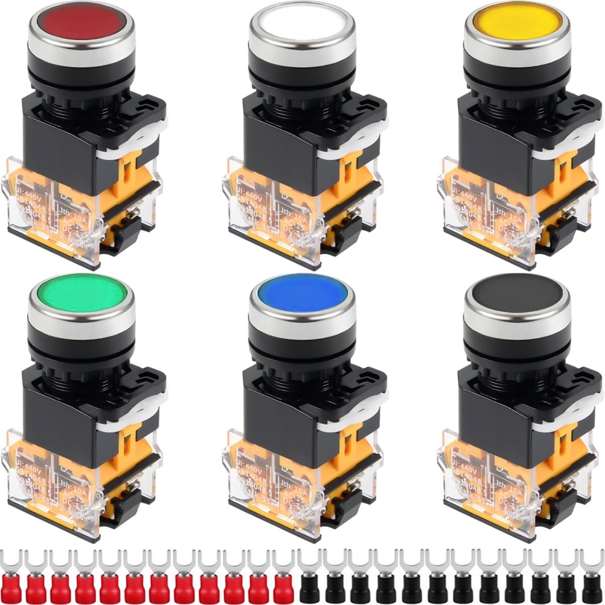 22 mm 440 V 10 A Push Button Switch LA38-11 1NO 1NC Switch (Red/Blue/Green/White/Yellow/Black), 6 Colours with 24 Fork - ShopVlot