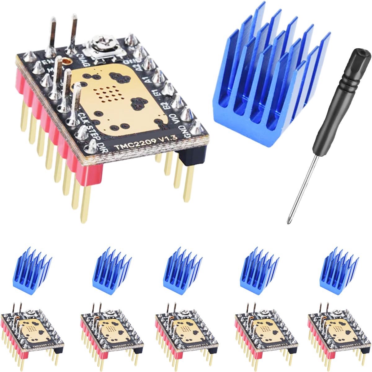 6 Pcs Stepper Motor Control Module TMC2209 V1.3 2.8A Silent Stepper Stick Peak with Heat Sink and Screwdriver for 3D - ShopVlot