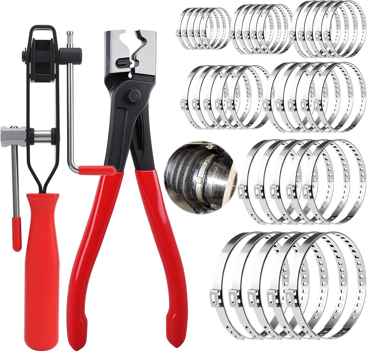 37-Piece Set Stainless Steel CV Hose Clamps with Clamp Pliers and Clamps, Hose Clamps Tool 7 Sizes Adjustable Clamps - ShopVlot