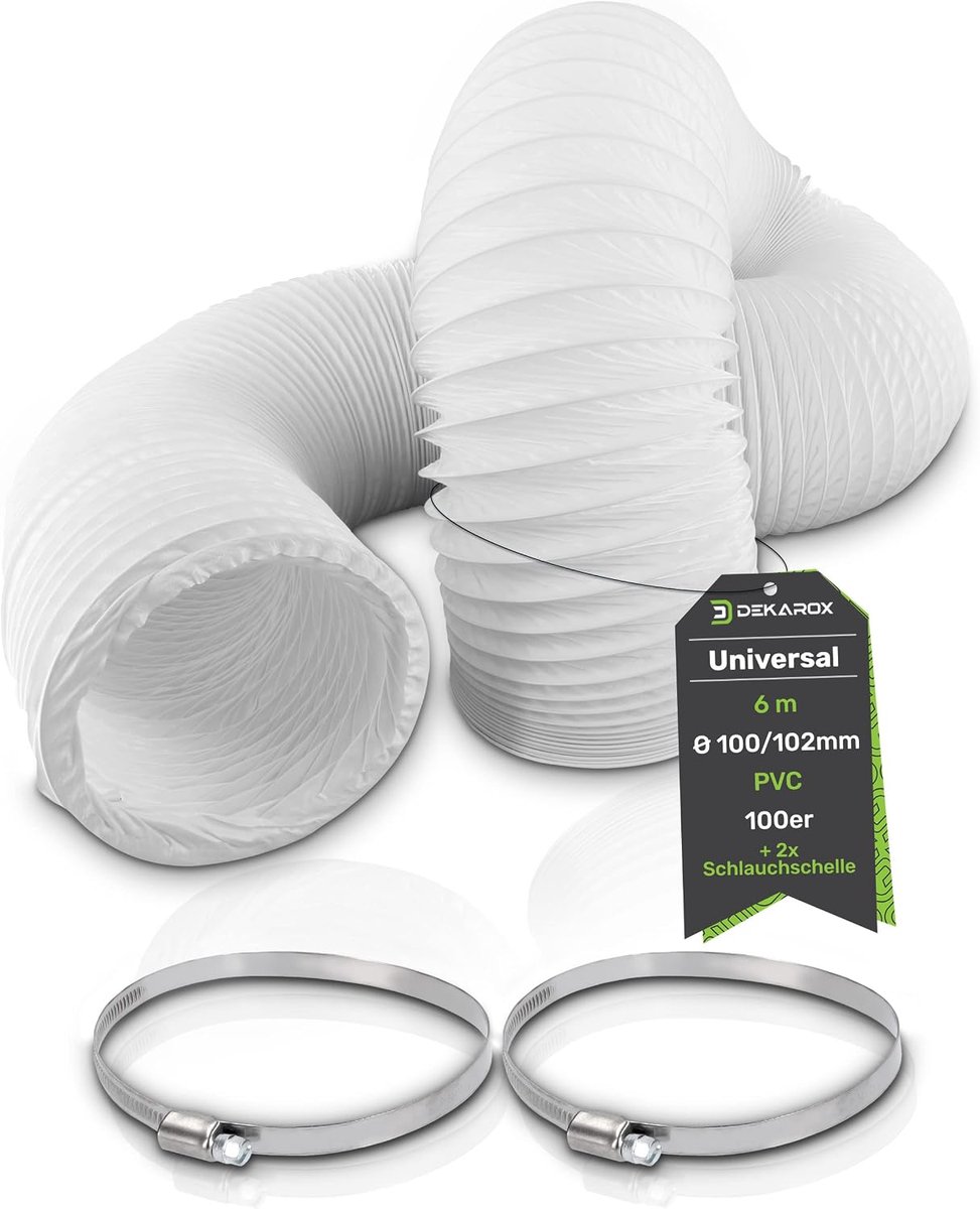 Afvoerslang van pvc, diameter 100/102 mm, flexibel, met klemmen voor airconditioning met 100 stuks, wasdroger - ShopVlot
