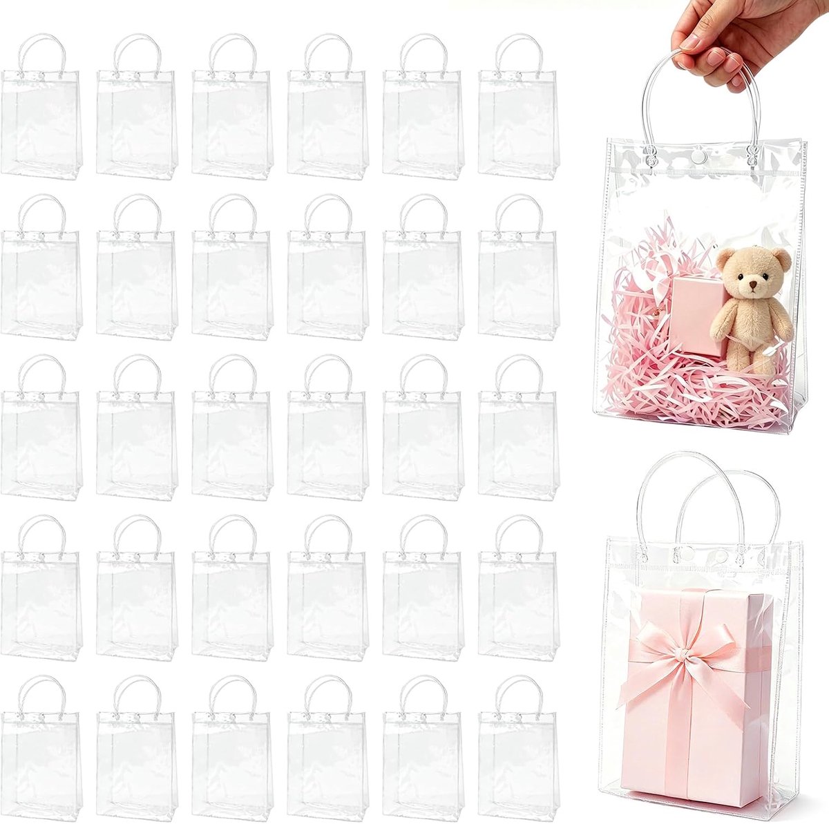 Jiayaus 40 stuks geschenkzakjes met handgrepen, 23 x 17 x 7 cm, transparante cadeauzakjes - ShopVlot