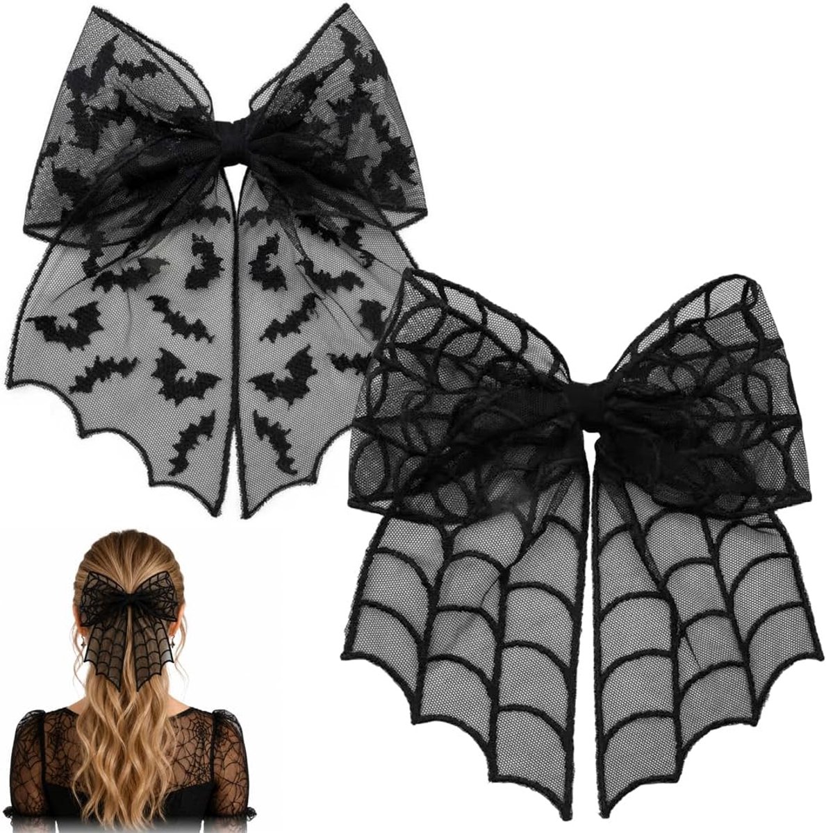 Vleermuis-Strikhaarspeld - 2 stuks Spin-Haarclips - Halloween-Haaraccessoire van Kant - Cadeau-idee - ShopVlot