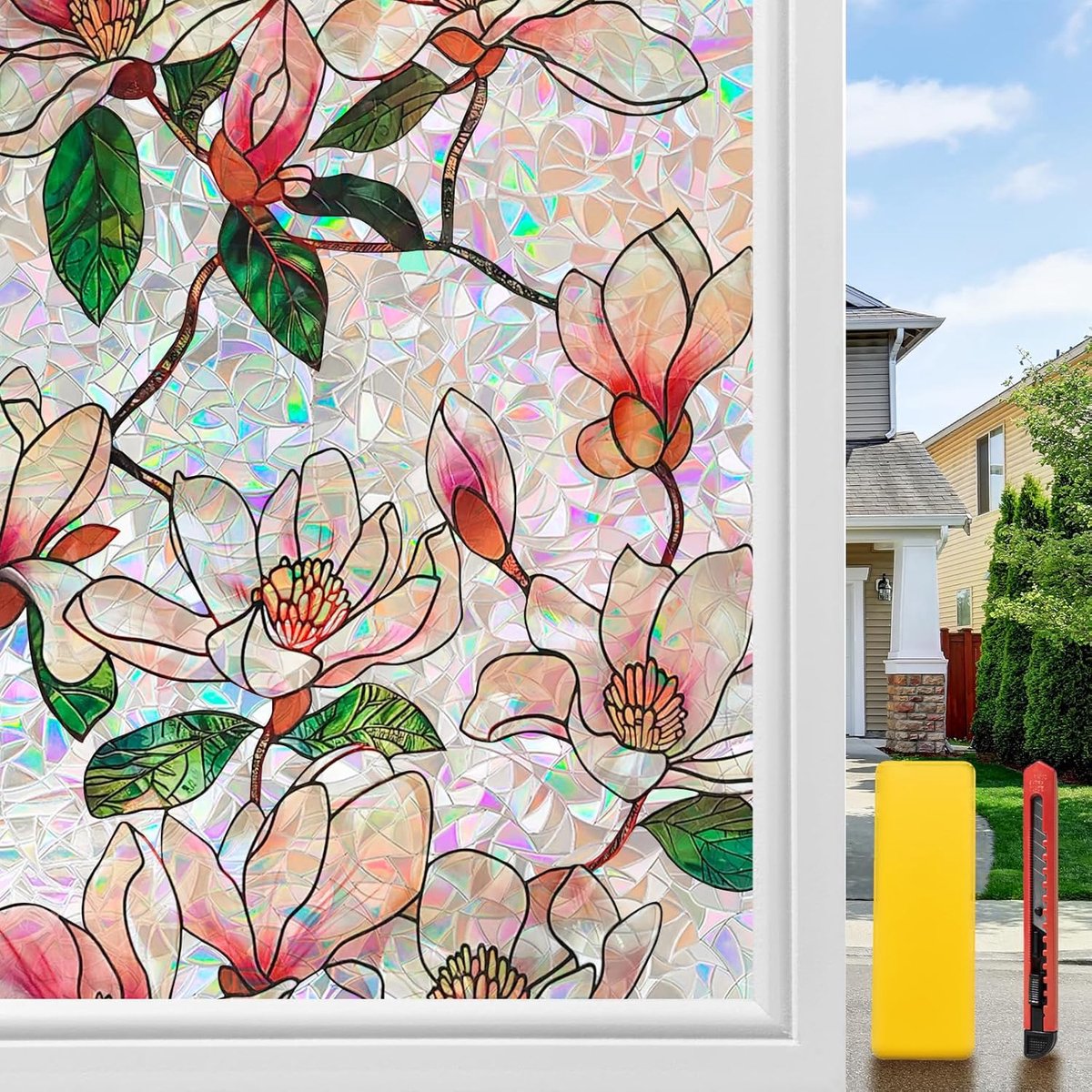 Privacy Window Film Opaque Decorative with 3D Rainbow Effect, Static UV Repellent Film Without Glue with Installation - ShopVlot