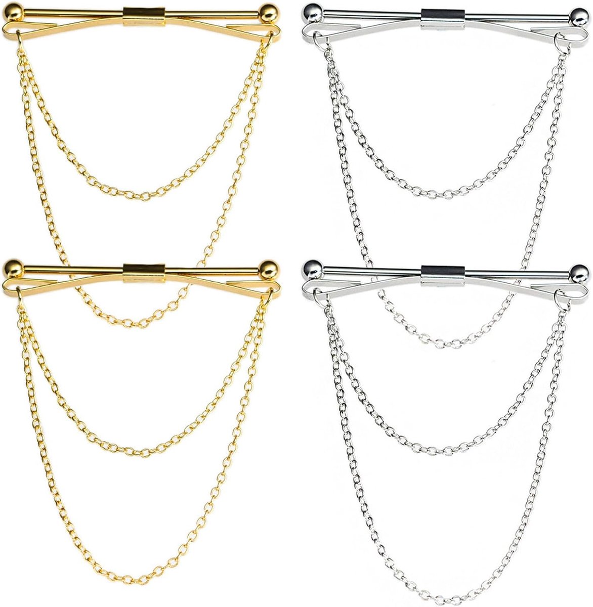 4pcs collar clip chain, tie collar pin, suit accessories men, tie clip suit accessories, collar bar chain, suitable - ShopVlot