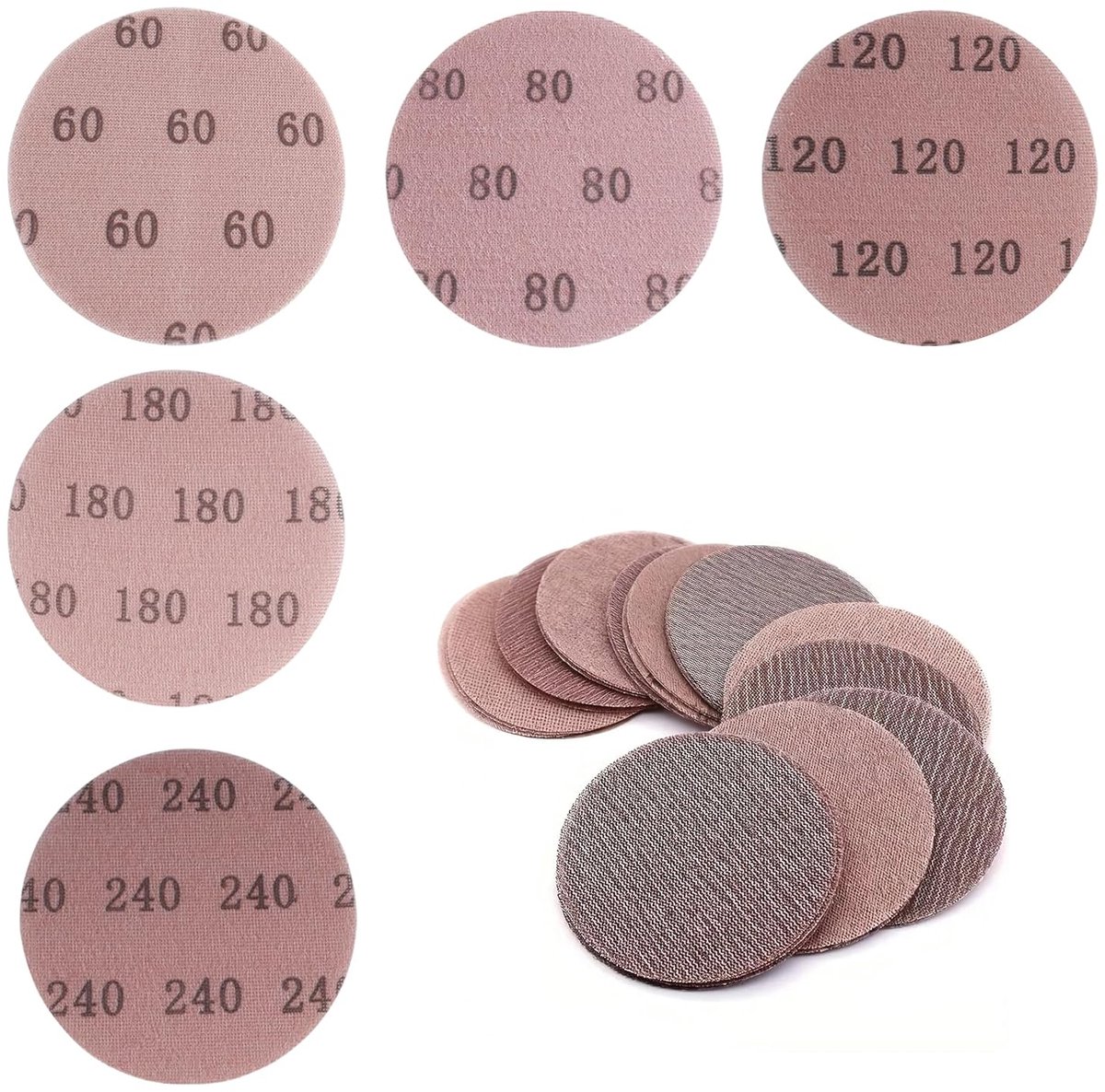 Sanding Grate, Pack of 50, 150 mm, P60-P240 Grit Sandpaper, Self-Adhesive, for All 150 mm Sanders and for Dust-free - ShopVlot