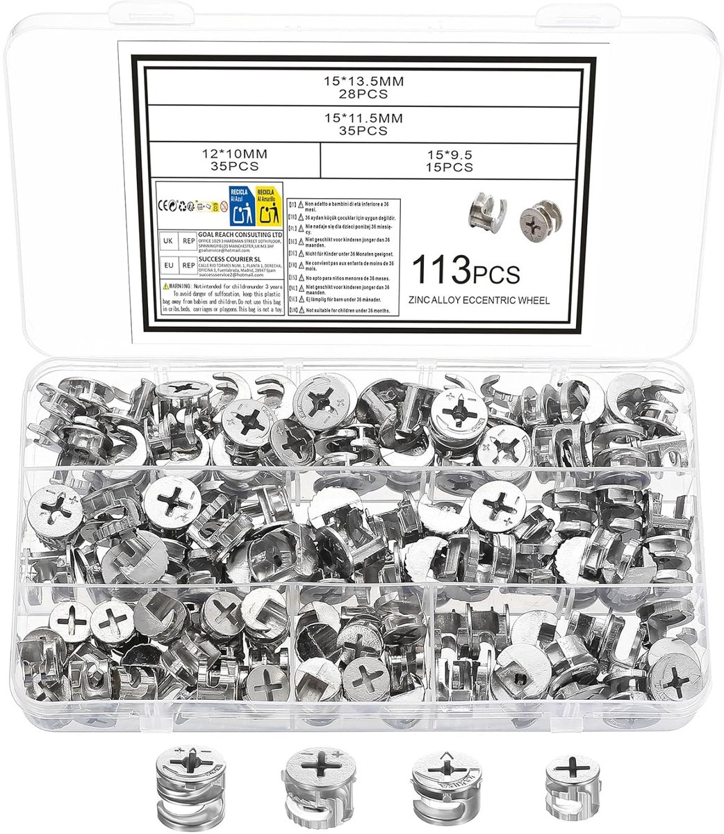 113 Pcs Eccentric Furniture Connectors, Cabinet Connectors, Screws, Corpus Connectors, Eccentric Connectors, Cam Lock - ShopVlot
