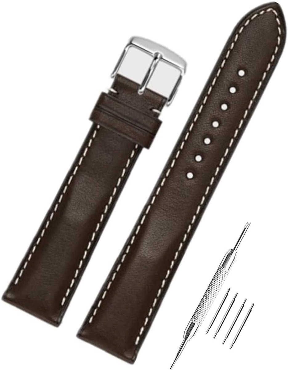 Vintage Leather Watch Band with Stainless Steel Silver Buckle, Quick Release For Watches, Replacement Band 18mm 20mm - ShopVlot