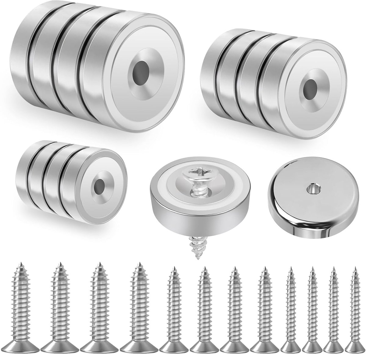 12 Pcs Strong Neodymium Magnets 9-24lbs Pull with Hole and Screws 16/20/25mm Screws in Magnets for Crafts, Tool - ShopVlot