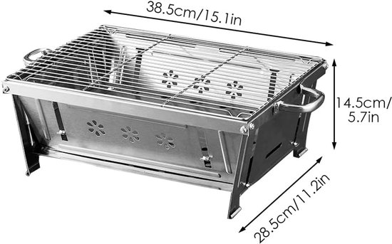 Houtskoolgrill, picknickgrill, roestvrij staal, draagbare opvouwbare grillwagen, BBQ, klapgrill, camping, grill, voor tuinfeesten buiten, tafelgrills, houtskool, draagbaar van Sorara — afbeelding 3