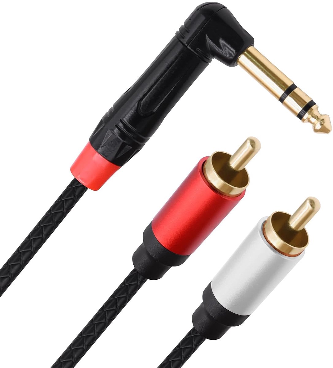 6.35mm TRS to 2 Rinch Audio Cable 90 Degree 1/4 Inch TRS to Double RCA Y Splitter Cable Stereo Right Angle Plug - ShopVlot