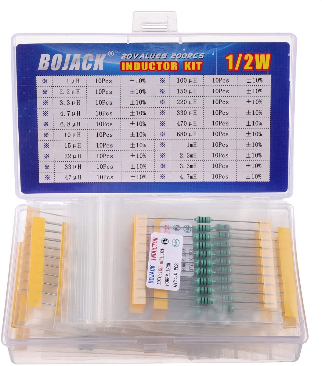 BOJACK 20 Values 200Pcs Inductor 1uH to 4.7mH 0.5W Color Ring Inductor 1/2 Watt Assortment Kit - ShopVlot