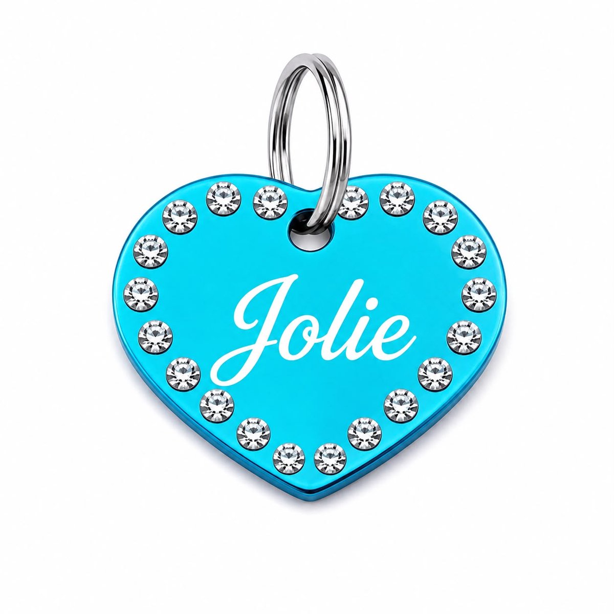 Luxe Hondenpenning Hart met Strass Steentjes | Inclusief Gravure van Naam & Telefoonnummer | Blauw | Hart Strass Penning | Petshop Seven