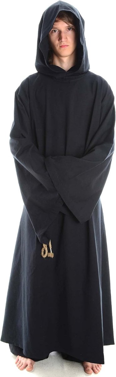 Monks Robe - Heavy Cotton - Renaissance Medieval LARP Frock - Fancy Costume - Brown and Black S-XXXL - Black M, Black - ShopVlot
