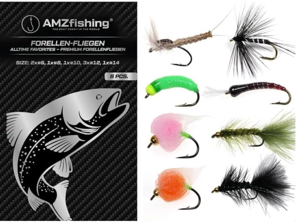 AMZfishing 8 Pack Premium Trout Flies - Alltime Favorites - Fly Trout - Fly Fishing - Trout - Trout Lake - ShopVlot