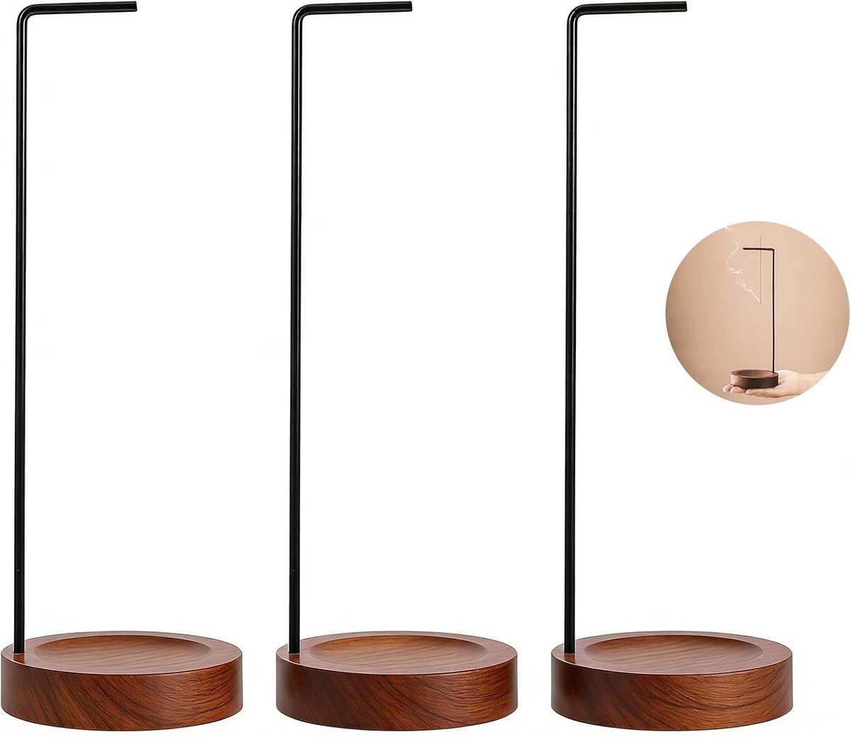 Wierookhouder, Jicyor 3 stuks houten wierookbrander met asvanger voor stokken, houten omgekeerde wierookhouders voor - ShopVlot