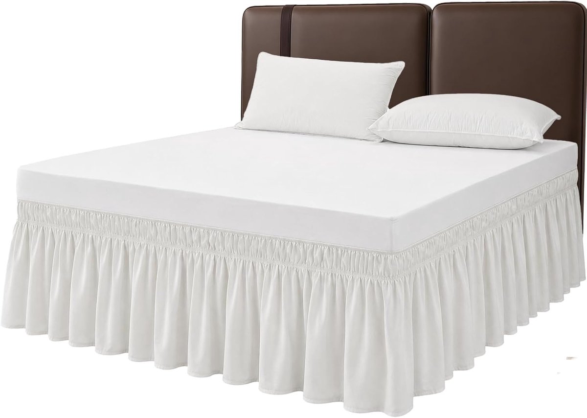 Organic Cotton Bed Skirt White - Elegant Bed Skirt with 45cm Total Height - ShopVlot