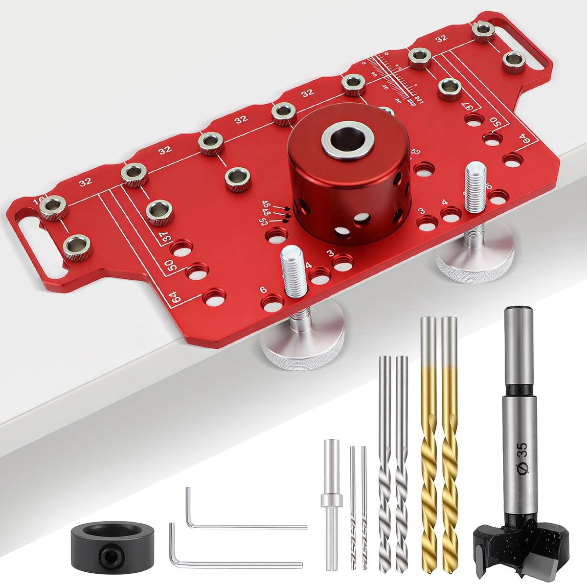 2-in-1 plankstiftinrichting gatenrijen boorsjabloon / 35 mm scharnierapparaat met 5 mm 1/4 inch boren voor - ShopVlot