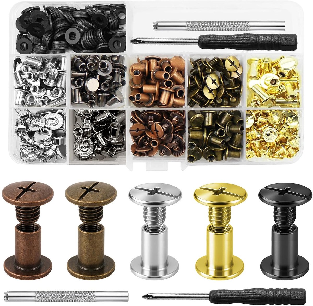 HavaCue 160 Sets Chicago Bookscrews, M5*8mm Binding Screws, Stainless Steel Binding Screws, 5-Color Rivets for - ShopVlot