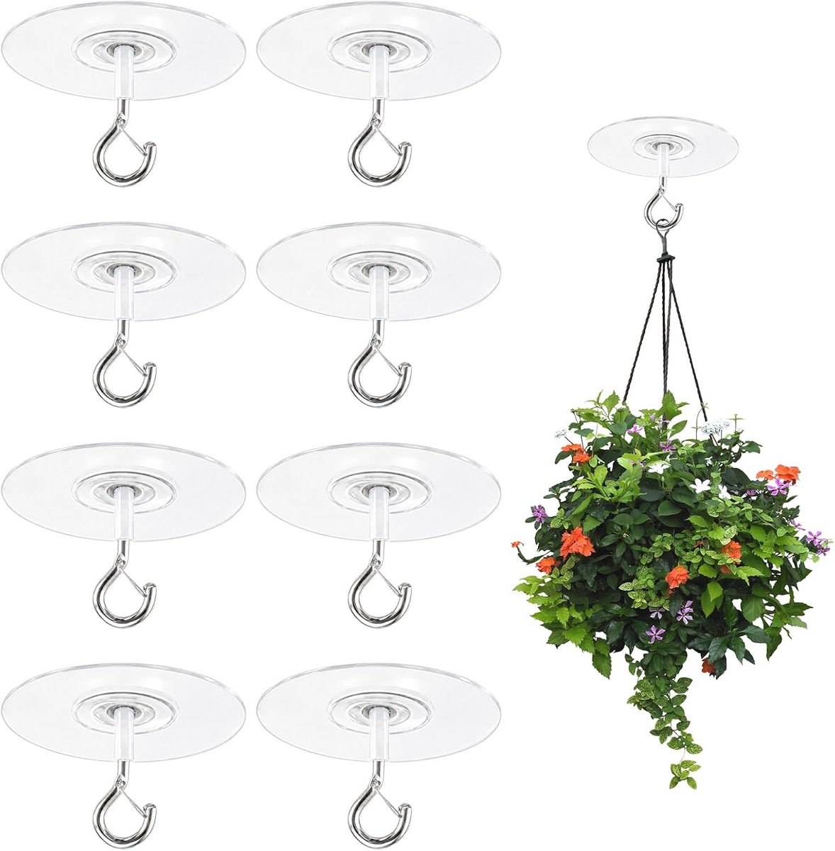 8 stuks zelfklevende plafondhaken, zonder boren, extra sterke kleefhaken voor plafond en muur, voor planten - ShopVlot