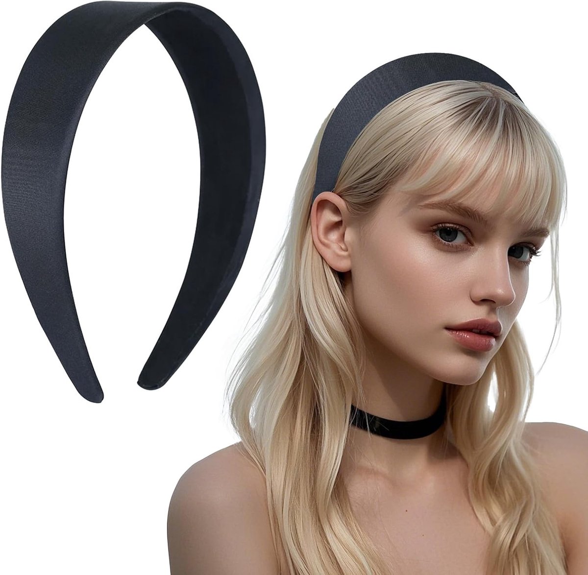 2 Pieces Wide Hair Bands for Women, 4 cm Wide Hair Bobbles, Women's Hair Accessories, Black Hair Bands for Daily Wear - ShopVlot