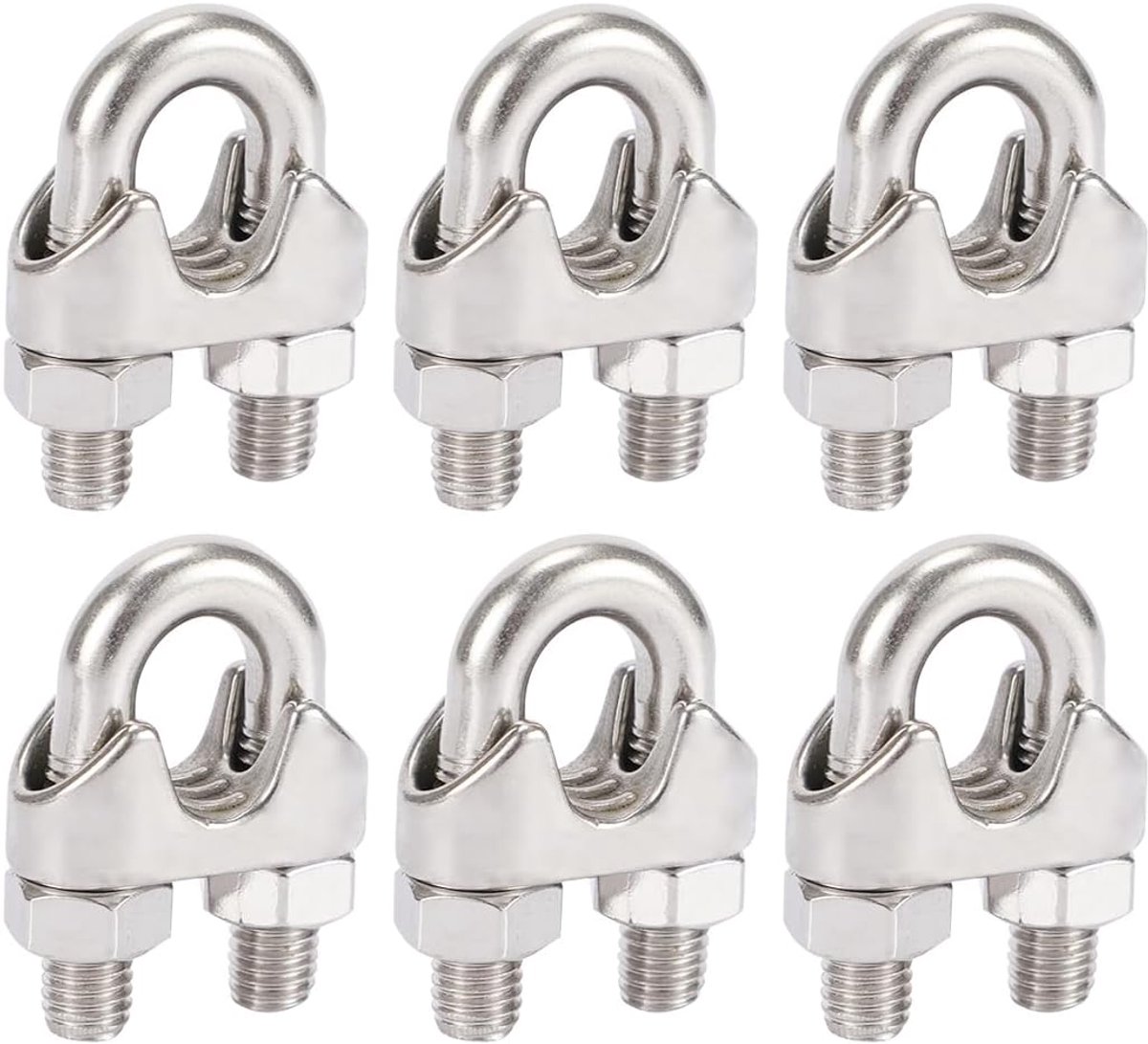Pack of 6 M4 Cable Clips, Cable Clips, Cable Clamp for Rope, 304 Stainless Steel U-Shape Metal Ropes for Sun Sail - ShopVlot