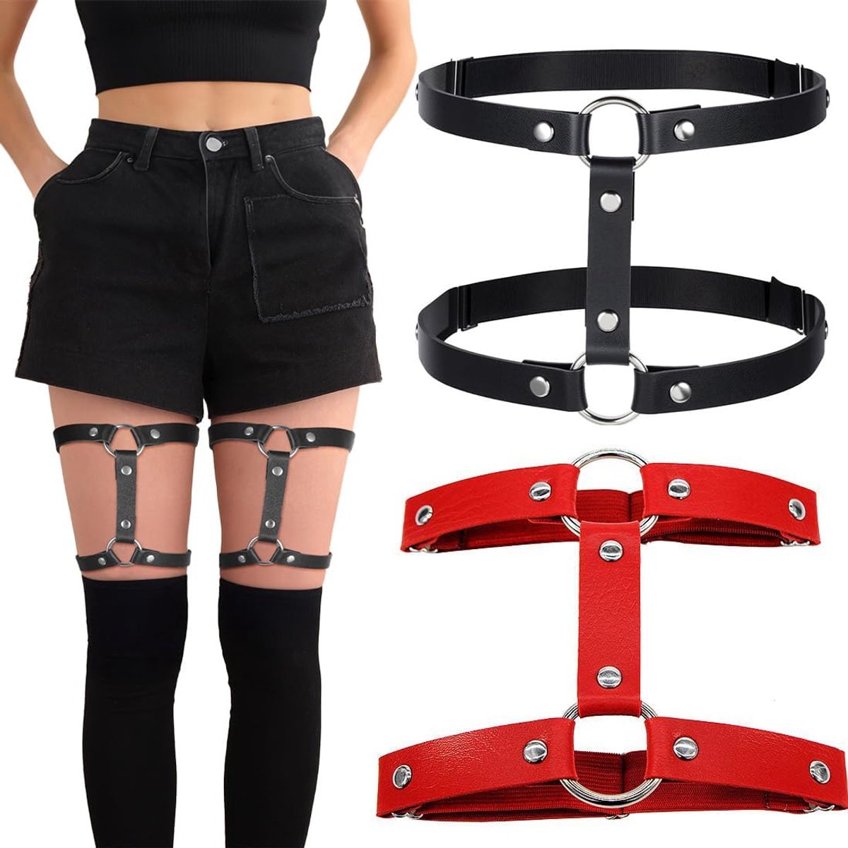 2 Pieces Gothic Leather Leg Thigh Adjustable Garters Cosplay Party Accessories Leg Accessories - ShopVlot