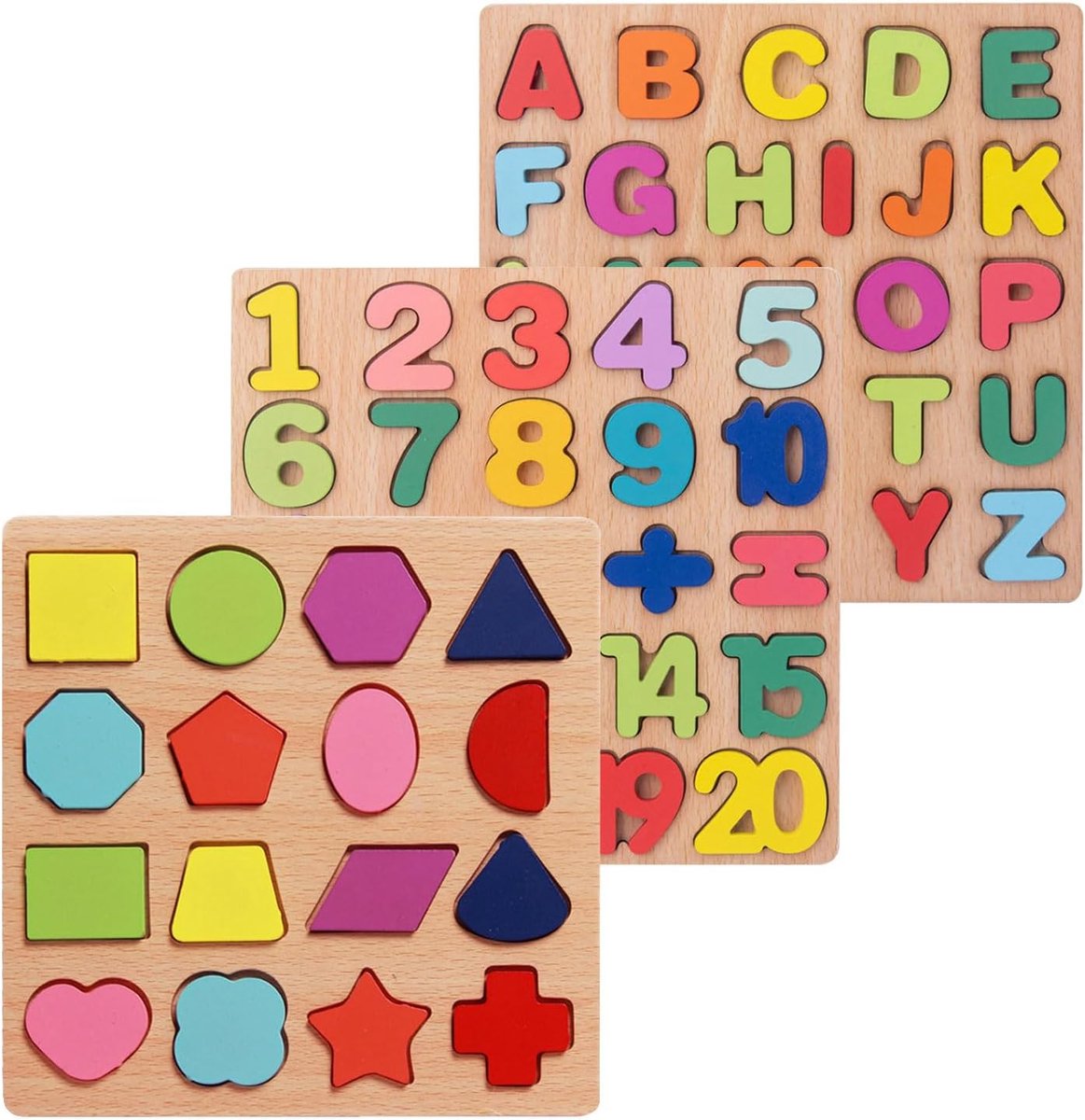 Wooden Puzzle for Children, 3 Pieces, Montessori Puzzle, Numbers Letters, Geometry, Wooden Puzzle, 3 Years, Children - ShopVlot