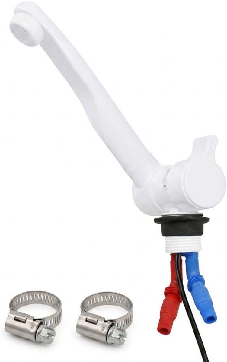 CR-MOESANCO 12V Caravan Faucet Mixer Tap Hot and Cold Water with 2 Stainless Steel Clamps - ShopVlot