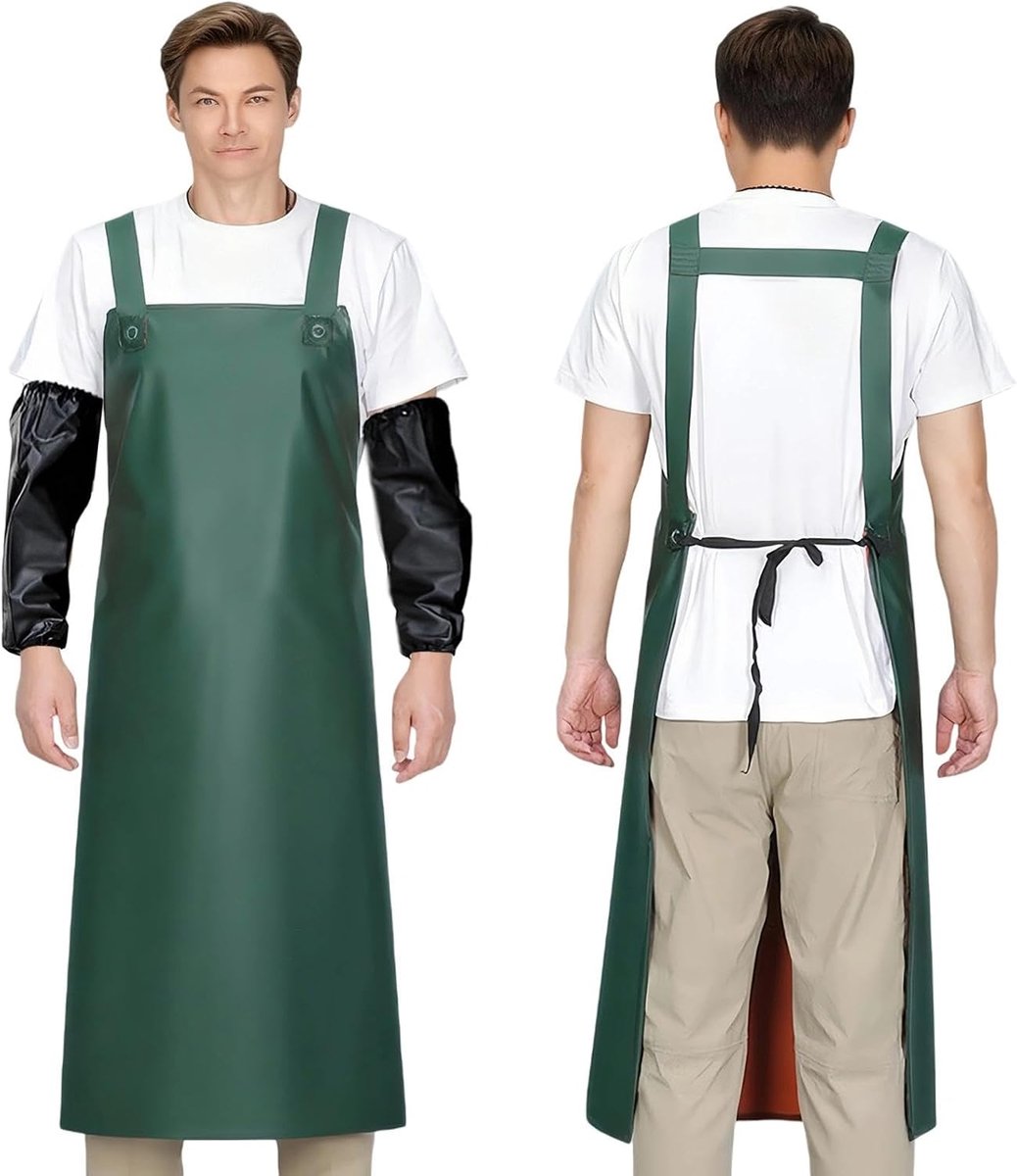 Waterproof Apron 110 x 80 cm Adjustable Oil and Chemical Resistant Rubber Work Apron for Cooks, Butchers, Gardening - ShopVlot