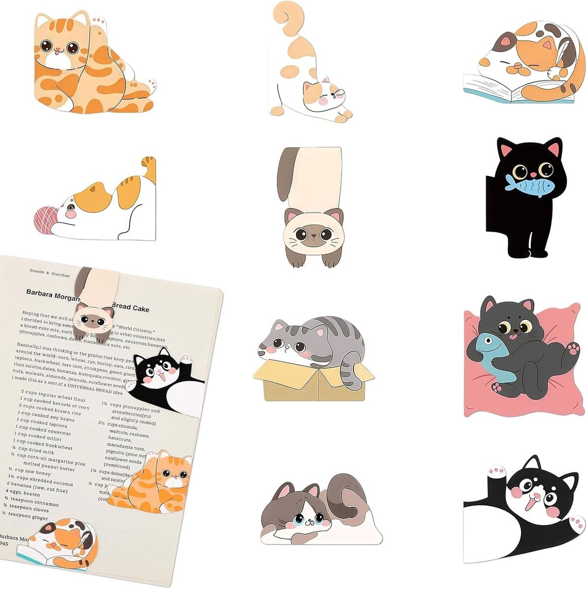 Set van 10 Magnetische Boekleggers voor Kattenliefhebbers - Schattige en Grappige Boekmarkers met Magnetische Sluiting, Perfect Cadeau voor Boekenliefhebbers