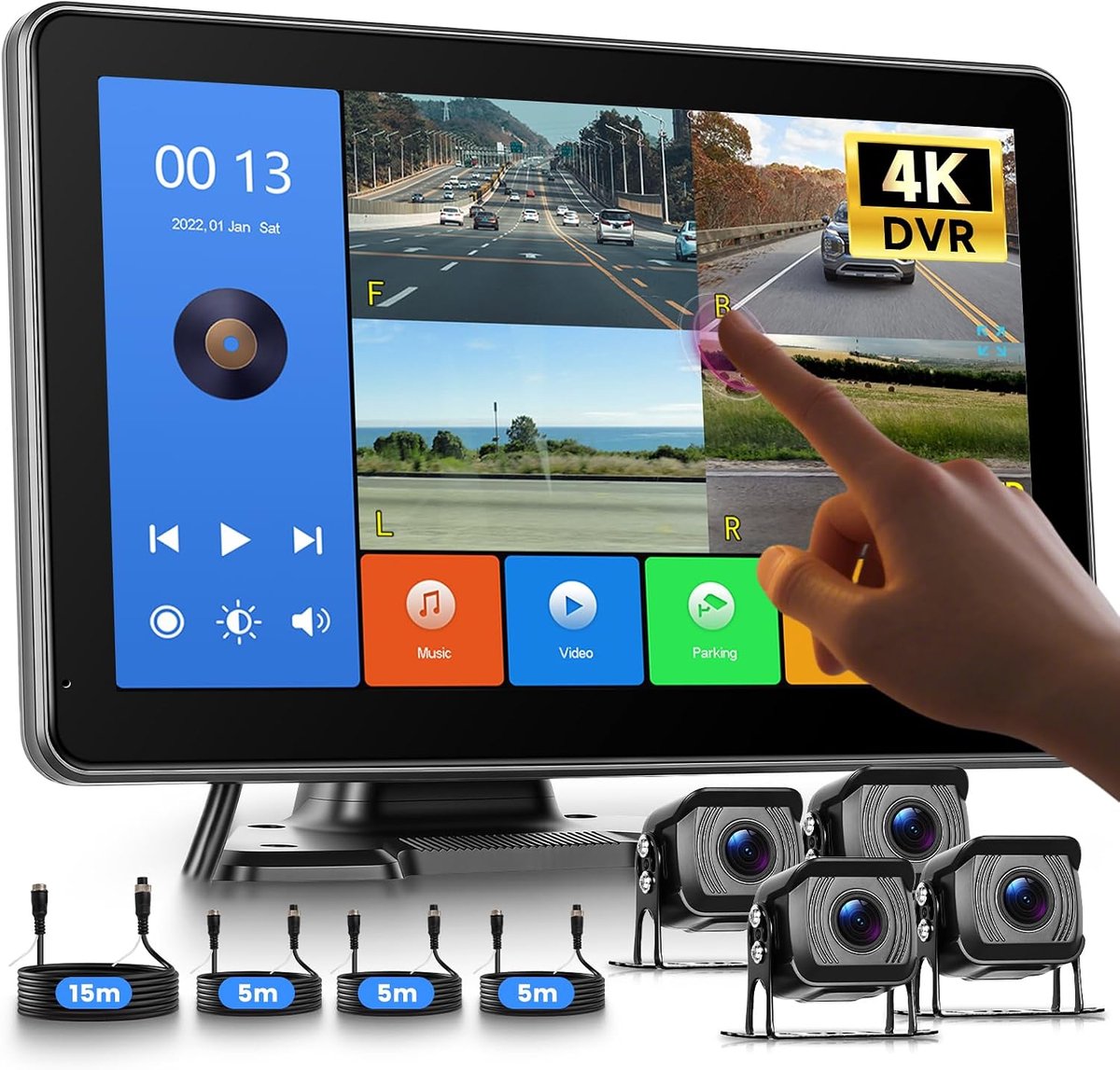 Achteruitrijcamera set 4-kanaals - 10,1 inch touchscreen - 4 camera's - optimale veiligheid bij parkeren - ShopVlot