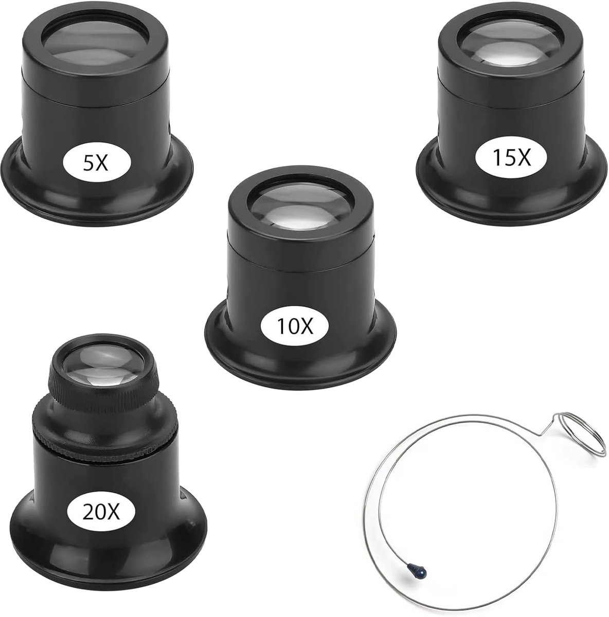 loep horlogemakersloep 5x/10x/15x/20x - 4-delige set - draagbaar - ideaal voor horloges en munten - ShopVlot