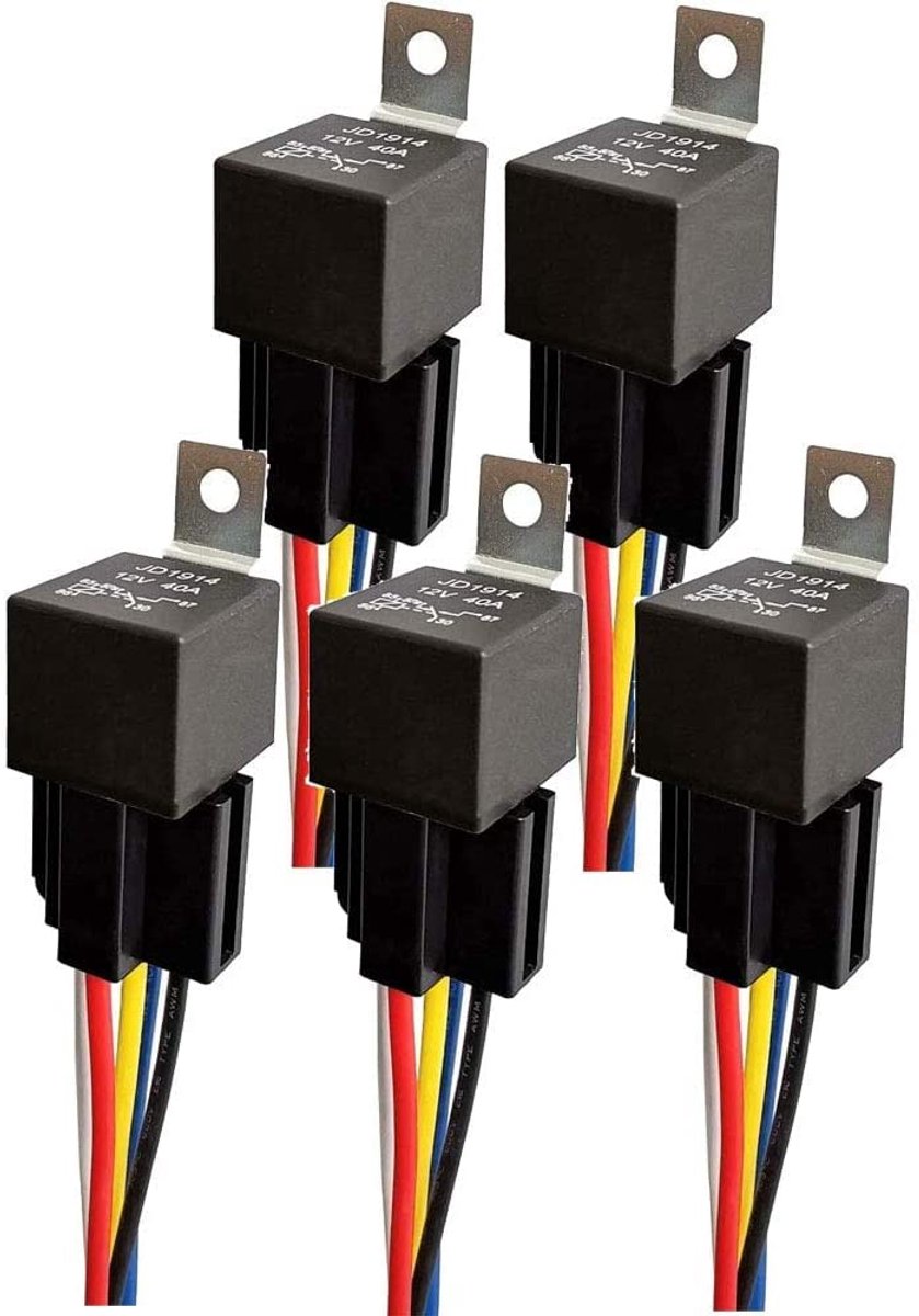 Auto relais 5Pcs - 12V 40A - Met kabels - Eenvoudige installatie - ShopVlot
